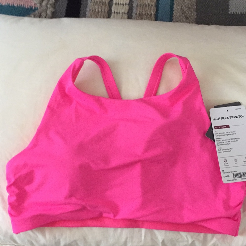 Athleta bright pink high neck bikini top